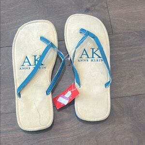 Anne Klein Cream and Blue Spa Sandals